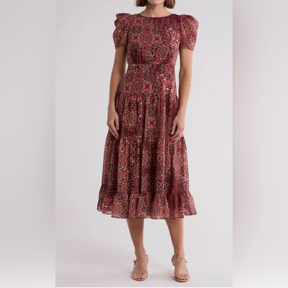 Red Patterned Midi Dress